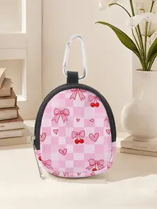 Butterfly Knot Pattern Mini Wallet, Lightweight Zipper Coin Purse with Hook Clip, Earphone Key Bag, Unisex Casual Style, All Seasons