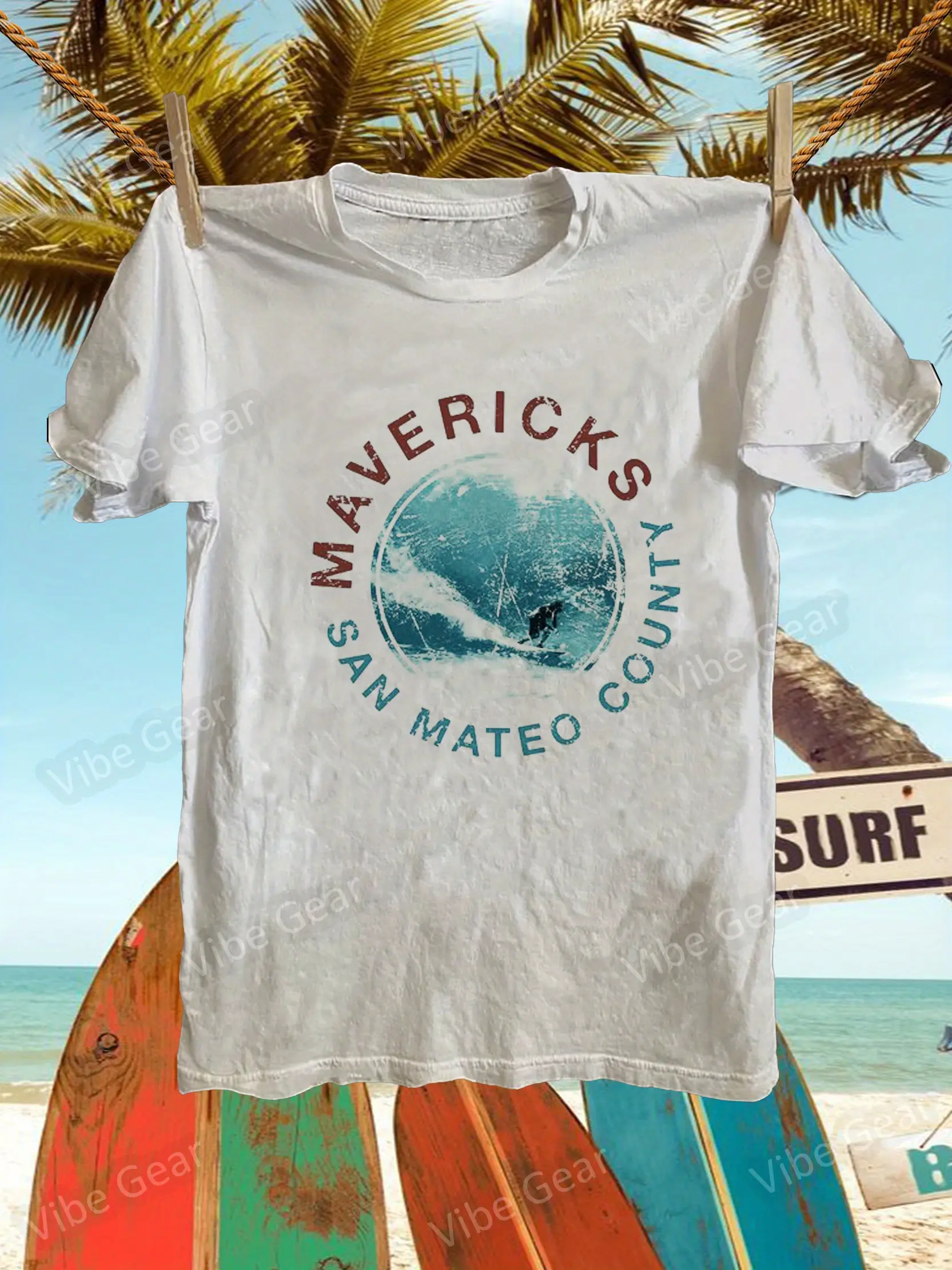 Mavericks San Mateo County Surf T-Shirt, 100 Cotto unisex soft cotton short sleeve t shirt, vintage graphic casual tee for men women teens, perfect birthday holiday gift for camping travel gym daily street casual wear