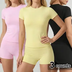 Women’s Yoga Set 2 Piece Quick Dry Slim Fit Workout Outfit Gym Fitness Activewear with Pocket