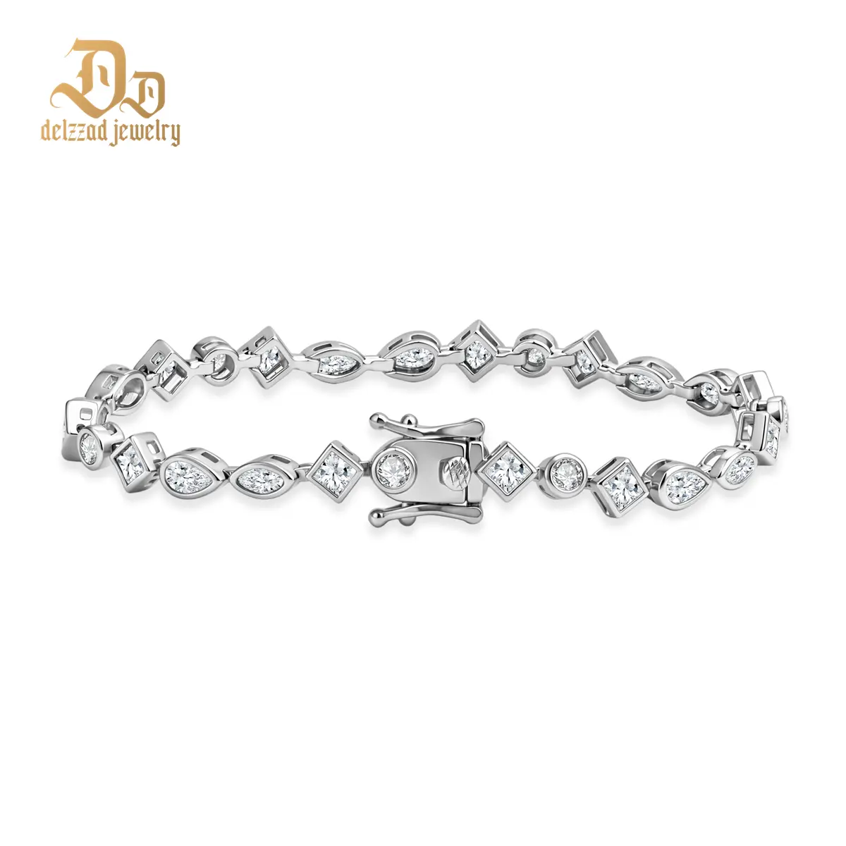 Delzzad Kaleidoscope Dreams Bracelet Bezel Tennis Bracelet Synthetic Moissanite Bracelet Jewelry Copper Chain Perfect Birthday Engagement Wedding Anniversary Christmas Gifts