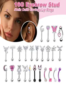 Elegant Stainless Steel Butterfly Eyebrow Studs, Unique Pearl Design, Opal Piercing Jewelry, Fashionable Minimalist Style, Helix Pierced Ring