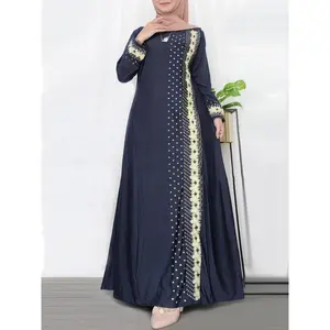 Women's Floral & Dot Print Long Sleeve Maxi Dress, Modest Round Neck Arabian Dress for Daily Wear, hijabi cute dresses, Ladies Islamic Clothing for All Seasons