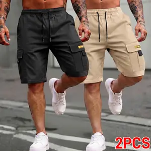 Men's Classic 5" Cargo Shorts, Loose Fit Soft Brushed Polyester with Elastic Waistband, Deep Flap Pockets & Side Slits for Travel & Beach, Menswear