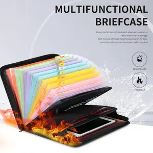 Accordion-style fireproof document bag with 12 pockets for bill storage and zipper closure