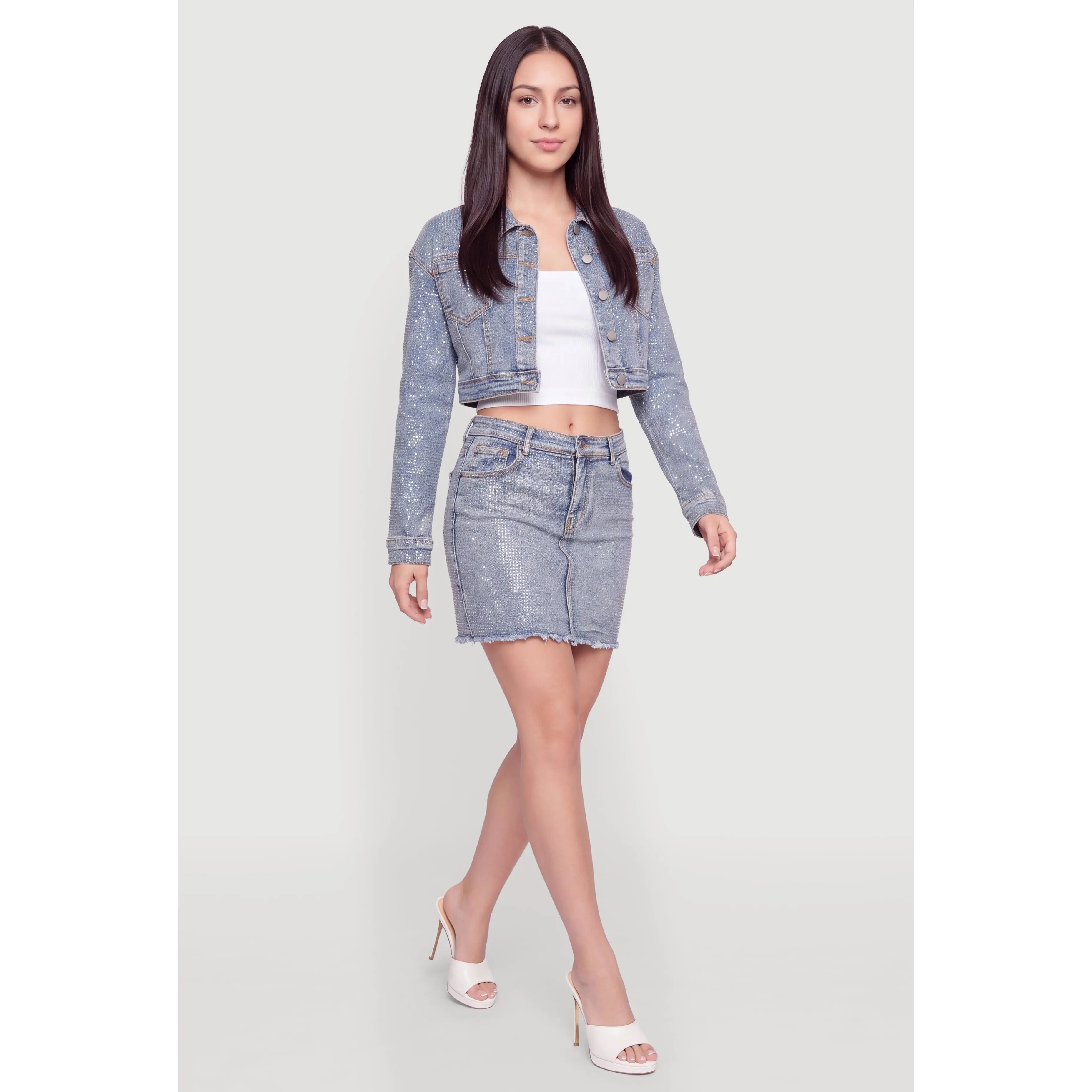 Rhinestone Denim Mini Skirt