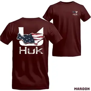 Huk USA Fishing T-Shirt, American Flag Bass Graphic, Patriotic Angler Apparel, Unisex Fit, Outdoor Sport Streetwear, Menswear Top