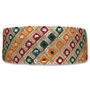 Multicolor Mirror and Thread Work Embellished Headband
