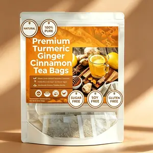 Premium Turmeric Ginger Cinnamon Tea Bags 60 Count Herbal Wellness Tea for Daily Detox & Immune Support Sugar Free Vegan Blend Natural Beverage with Lemon