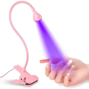 Nail Lamp - UV Light  Gel Nails, Flash Cure Lamp, LED Gooseneck Flash Cure Lamp  Nails, Manicure Dryer Black Light with Clamp, 365+395nm Wavelength 5V 3W 4 Levels Dimming Pink