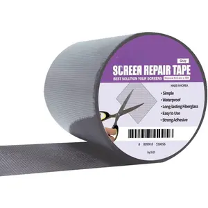 Window Screen Repair Kit, 3-Layer  Adhesive &  Tape Fiberglass Covering mesh (Gray, 4 Inch x 15 FT)