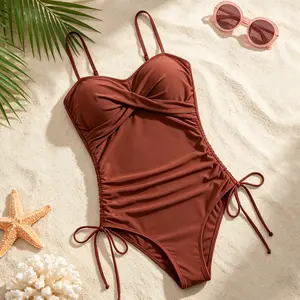 Women's Cut-Out Drawstring 1-Piece Swimsuit - Cheeky High-Cut Bathing Suit for Sports, Outdoor Activities