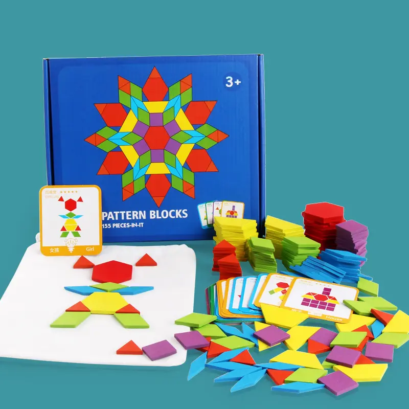 Hatwoo Wooden Geometric Shape Recognition Puzzle Toy, 155pcs Assorted Shapes with Cards, Designed for Puzzle Solving to Boost Logical Thinking & Cognitive Development, Shape Recognition Puzzles