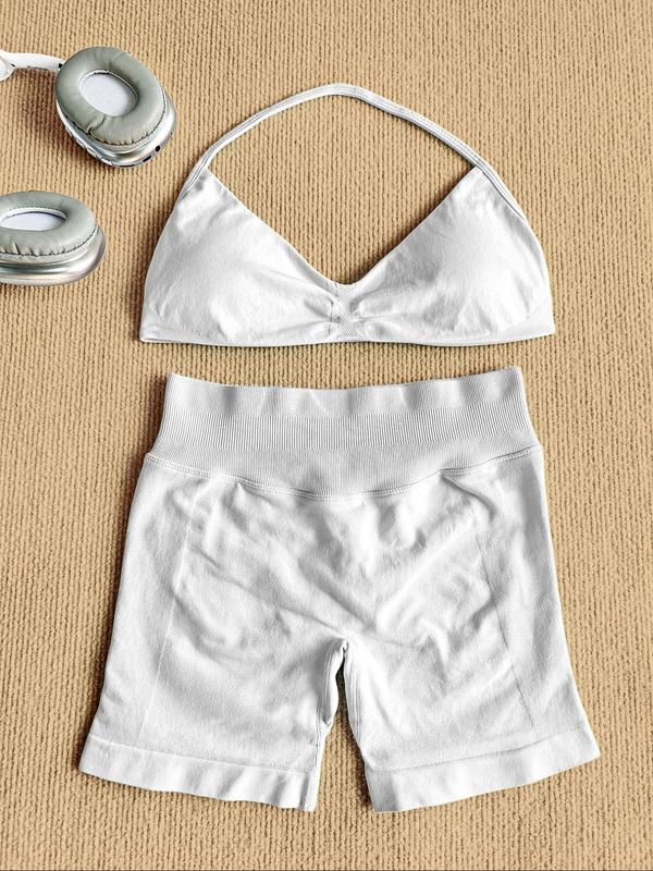 New Women's Sporty Yoga Set, High-Waist Tight-Fitting Shorts and Halter Top, Summer Fitness for Running and Gym, Gym Tights Clothes