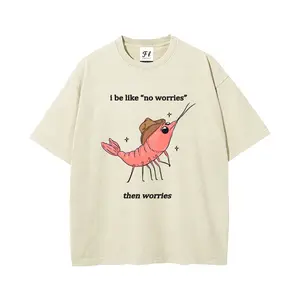 i be like “no worries” / then worries Cowboy Shrimp Unisex Plus Size Summer Graphic Tees Personalized Pattern Y2k Clothing Round Neck Short-Sleeved Washed Vests,Women's Clothing 100% Cotton, Menswear, Top, Vintage Style, Casual Oversized