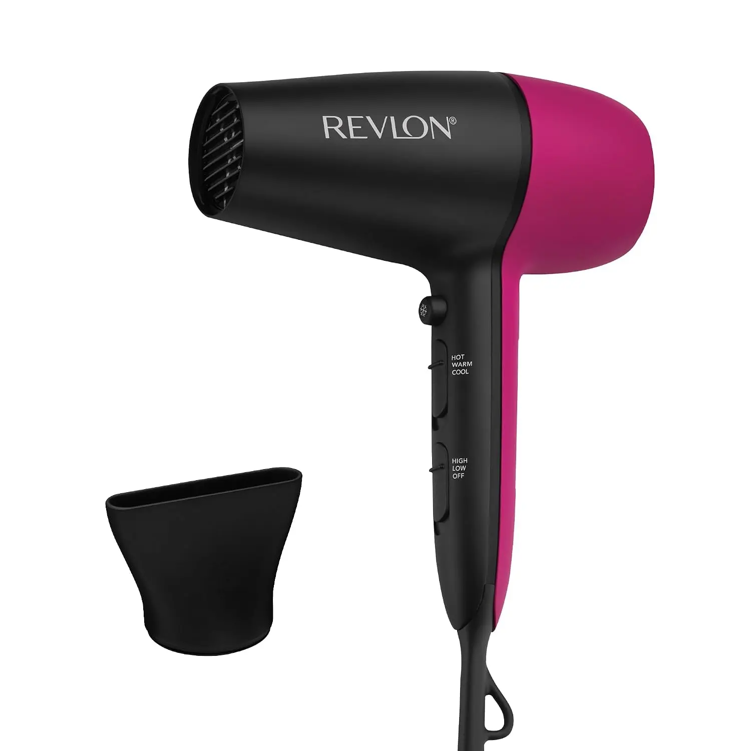 REVLON Perfect Match Ionic Hair Dryer, 1875W, Black/Pink, Lightweight, 3 Heat Settings, 2 Speed Settings, Cool Shot Button, Concentrator Attachment for Smooth Shiny Hair