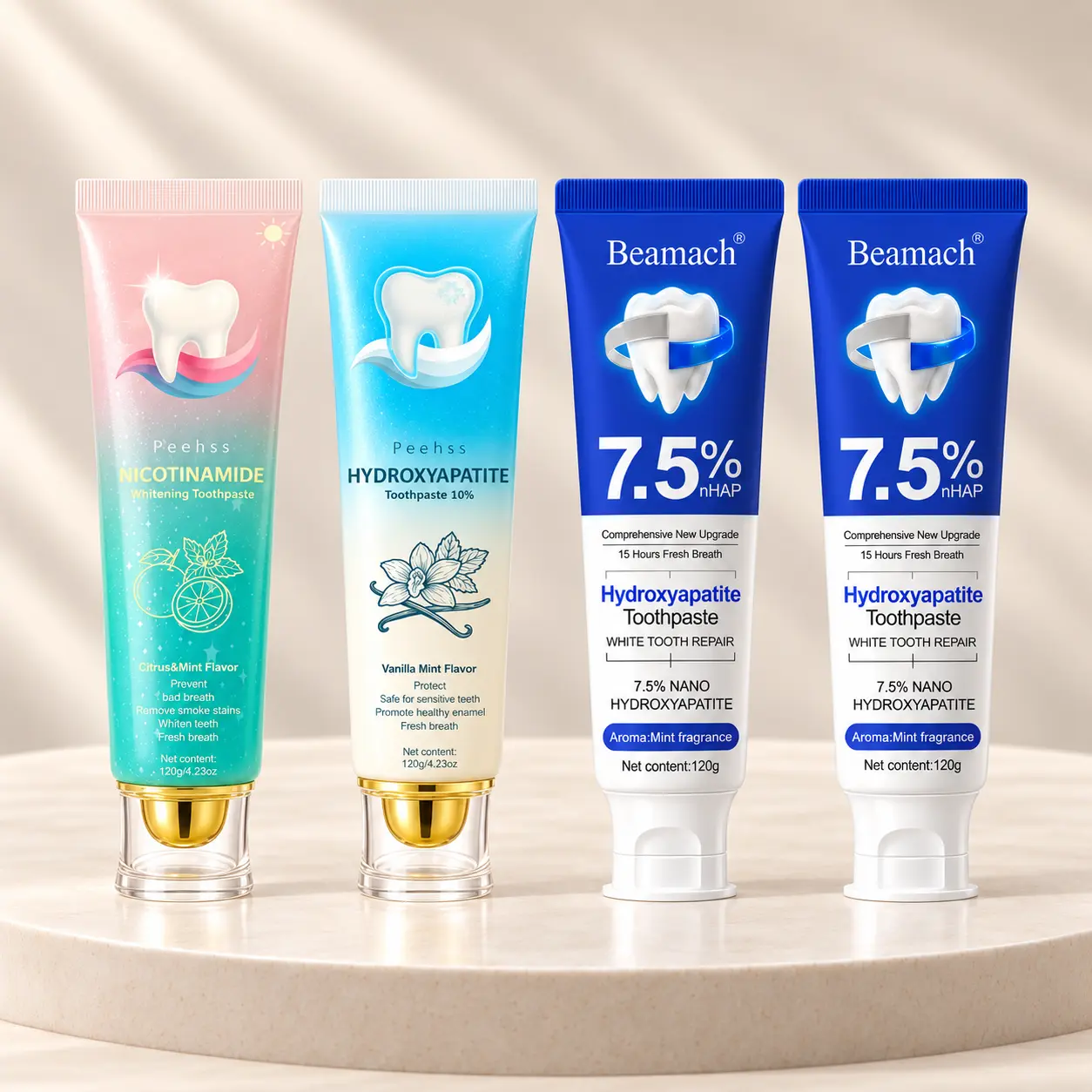 Beamach Hydroxyapatite Toothpaste 2PCS & Hydroxyapatite 10%+Niacinamide Whitening toothpaste Set teeth gloss flavor powder -removes stain  Alcohol-Free Gel Bright floride free Natural Stain-Removing brand club Fluoride-Free tiktokshopspringglowup backtosc