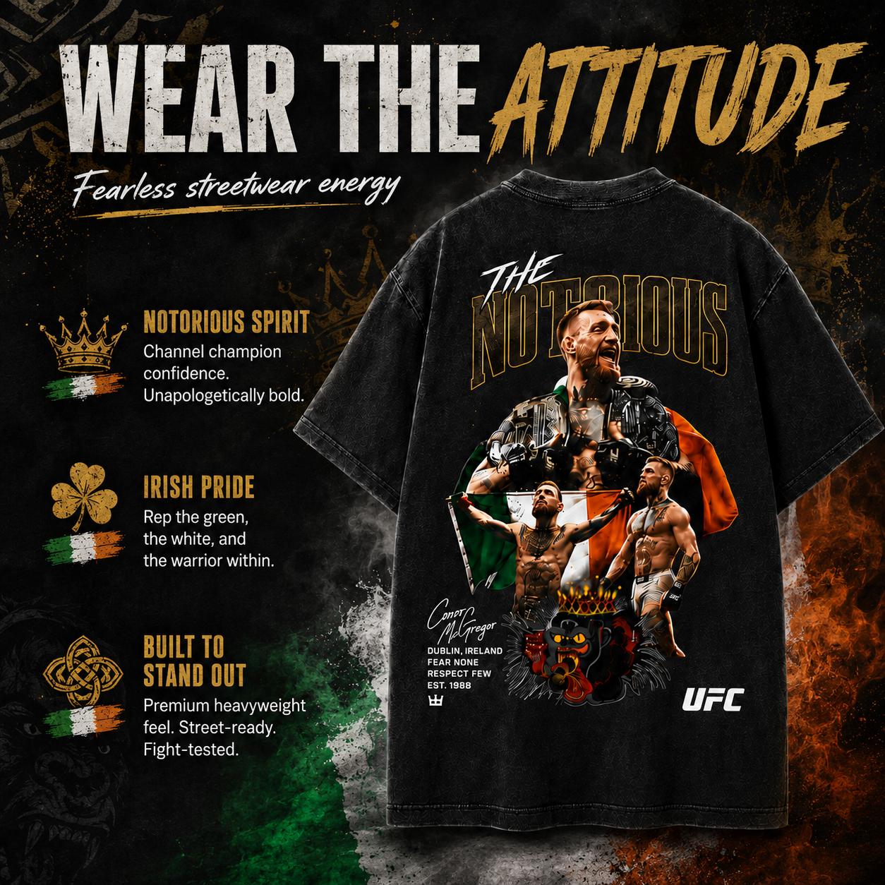 Men's UFC 329 Black Conor McGregor Cotton Graphic Tee - The Notorious MMA Shirt, Men's Shirts Graphic Tee, Cool Gifts for Guys, Valentine's Day Gift, Regular Fit, Grunge Sports Apparel, Dry Clean Only