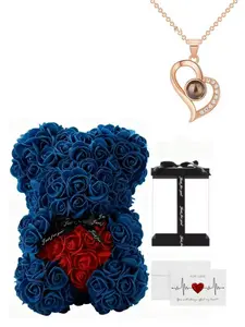 Valentine's Day Gift Set, 100 Languages Love Necklace, Heart Pe Foam Flower Bear Card, Mother's Day, Christmas Present