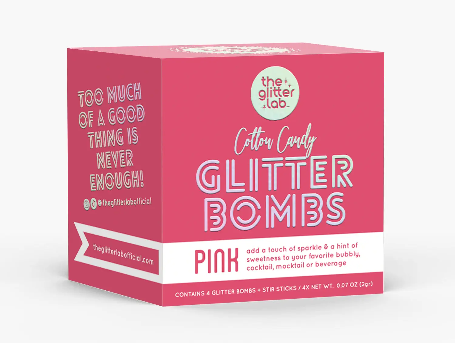 The Glitter Lab Pink Glitter Bombs - 4 Hand-Spun Cotton Candy Poofs with Edible Glitter for Drinks - Perfect for Cocktails, Mocktails & Soda