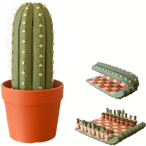 3D Printed Cactus Chess Set with Green Cactus Theme Board and Pieces- Compact Travel-Friendly Board, Suitable for Home, Office, Outdoor Entertainment- Ideal for Adults and Teens, Holiday Gift(Christmas/Halloween)-
