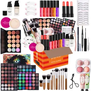 POPFEEL Cosmetics Gift Set Surprise Box Eyeshadow, Foundation, Concealer, Brushes, Tools, Puff, False Eyelashes Holiday Gifting