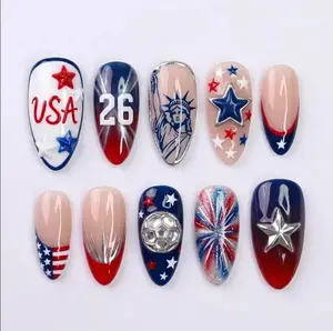 USA 2026 Press On False Nails Set, Red White Blue Sport 4Th Of July Nail Art, Gif For Independent Day