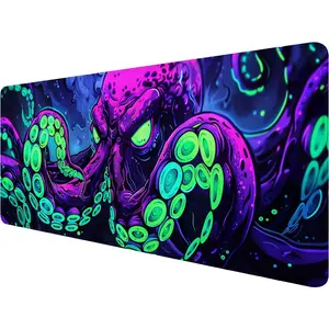 Octopus Desk Mat Gaming Mouse Pad Neon Cthulhu Monster Cool XL Mouse Pad Large Mousepad Extended Laptop Keyboard Mat Gaming Desk Pad Mouse Mat Office Computer Keyboard Laptop Home 24"x14"