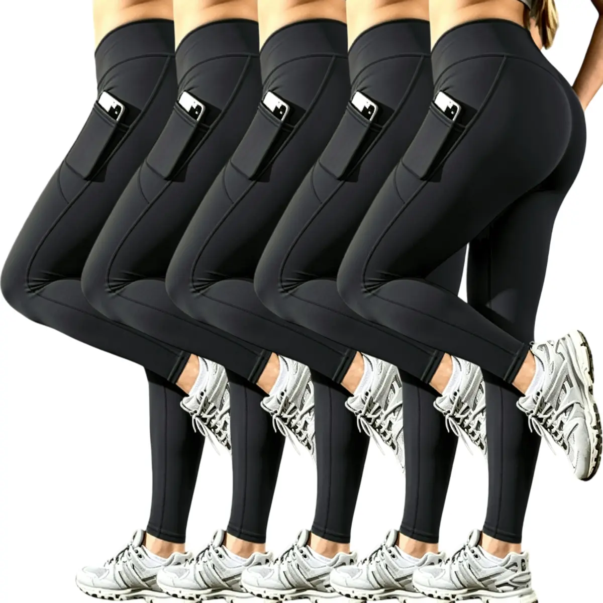 High-Waisted Butt-Lift Leggings with Side Pockets, Women’s Tummy Control Squat-Proof Yoga Pants, 4-Way Stretch Gym Workout Pants