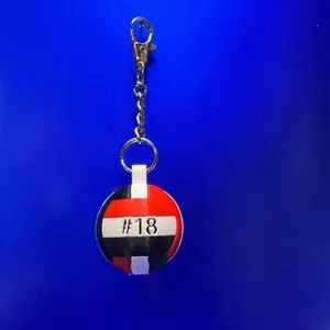 Volleyball Keychain – Black/White/Red with Personalized Player Number.