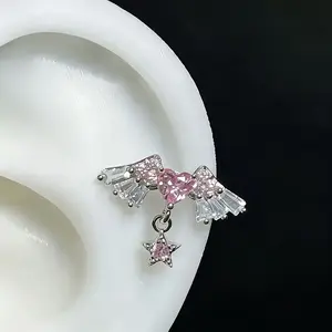 1-piece shiny heart-shaped wing ear cuff - dazzling wing ear cuff suitable for women's daily wear, parties, Christmas gifts, and year-round fashion accessories