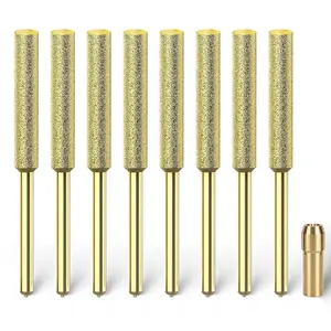 Titanium Coated Chainsaw Sharpener Bits, High Hardness Sharpening Wheels for Electric Chain Saw Sharpeners & Rotary Tools, Includes Copper Collet. 8 Pcs (3/16", 4.8mm)