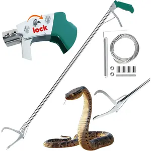 Snake Grabber Tool with Lock, " Professional Snake Tongs Stick Heavy Duty Reptile Snake Catcher Grabber Stainless Steel Snake Pole Wide Jaw Handling Tool with a Protective Structures for Snakes