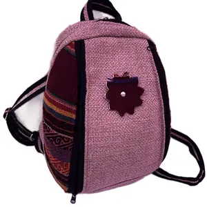 Vintage Crochet Argentina Backpack - Pink Fabric with Unique Crochet Design, Adjustable Strap & Zippered Closure