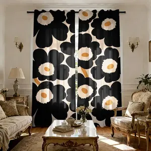 2-piece Spring & Summer Flower Cartoon Print Rod Pocket Curtains, Modern Knit Polyester Curtains, Suitable for Bedroom, Kitchen, Office, Living Room - Machine Washable, Versatile Room Decor, Living Room Curtains