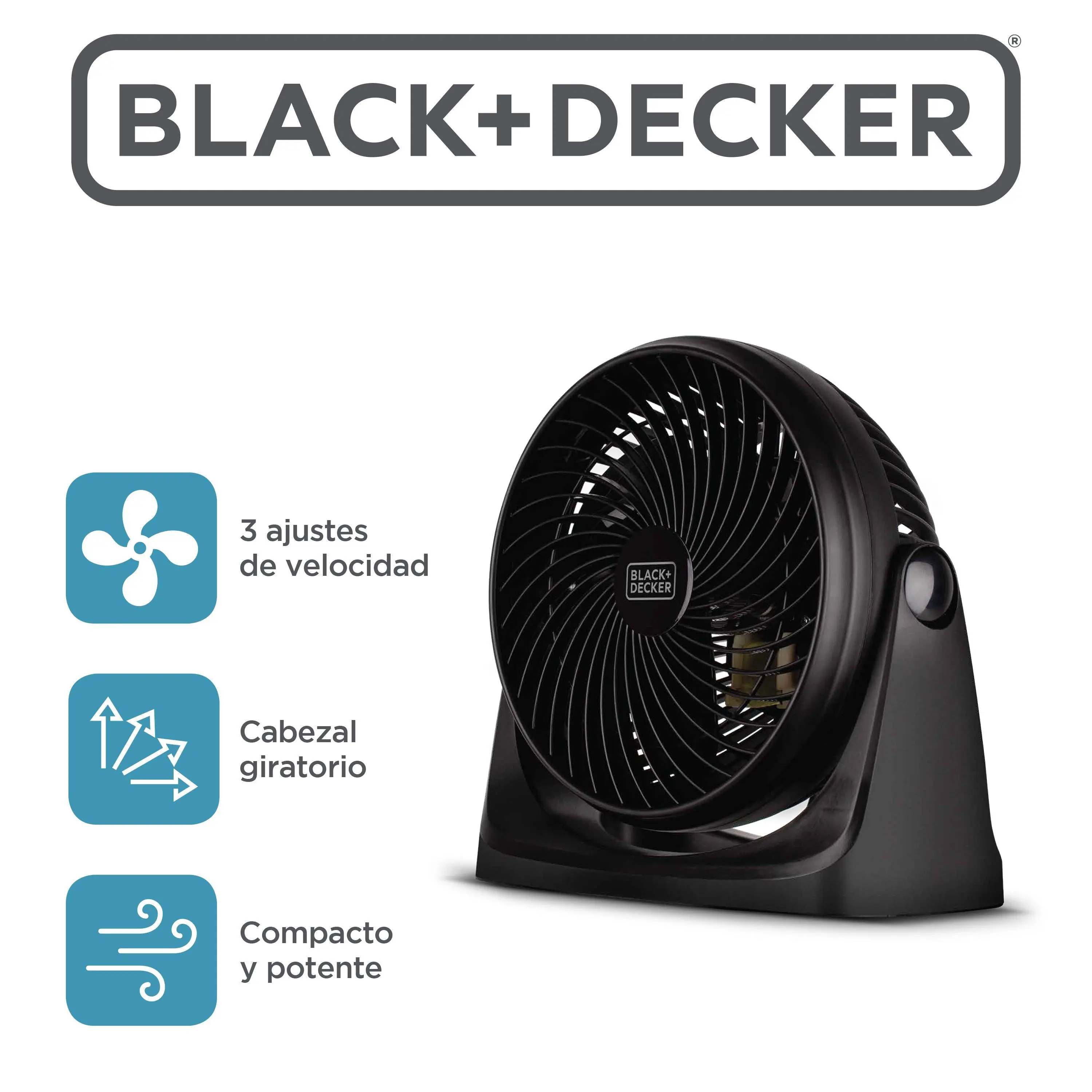 BLACK+DECKER 7-Inch Portable Turbo Fan (BFTU107, Black) - 3-Speed Settings, 90° Tilt Head, Lightweight Desktop Personal Cooler for Bedroom, Office, Fan Portable