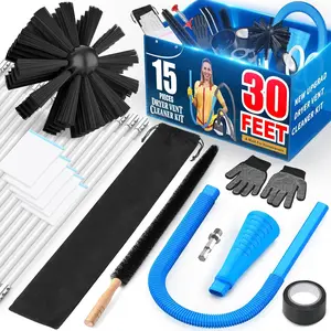 15- 25- Dryer Vent Cleaner Kit, Dryer Cleaning Tools, Omnidirectional Dryer Lint Vacuum Attachment, Dryer Vent Brush, Universal Vacuum & Dryer Adapters (Blue)
