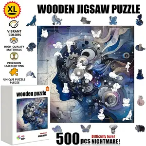 [1 Box(500 pcs)] Skull Mechanism Starry Sky Wooden Puzzle with Unique Irregular Shapes, Seamless and Tight Interlocking. It is a great gift choice for Christmas, Halloween, or housewarming