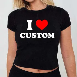 I Love Custom Women's Baby Tee, I Heart Custom Shirt, Custom Text Shirt, Personalized Shirt, Gift for Her, Y2K Baby Tee, 90s Style Tee