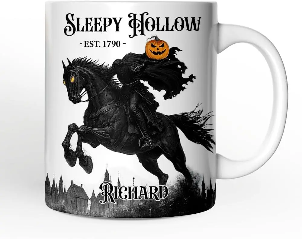 Headless Horseman Spooky Halloween Personalized Mug, The Legend of Sleepy Hollow Gift With Custom Name