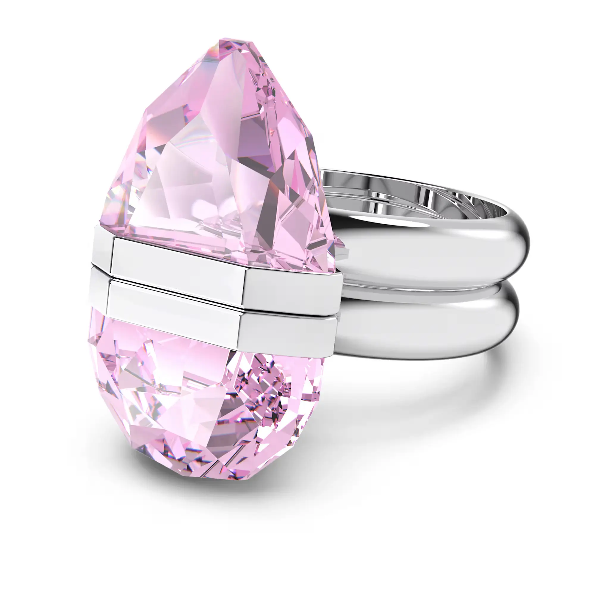Swarovski Lucent Pink Silver Ring - Pear Cut, Innovative Magnetic Closure, Rhodium-Plated Silver Ring, Express Individuality, Model 5620714, Ring Stack, Pink Silver Rings