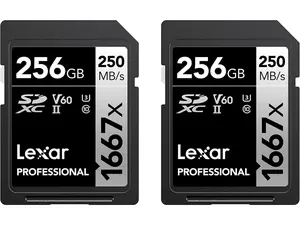 Lexar Professional 1667x 256GB (2-Pack) SDXC UHS-II Cards, Up to 250MB/s Read, for Professional Photographer, Videographer, Enthusiast (LSD1667256G-B2NNU)