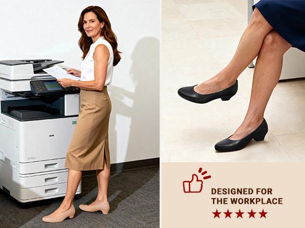 Dream Pairs Women's Closed-Toe Block Heels Pumps Arch Support Stand All-day Comfortable Footwear Shoes Classic Office Shoes Low Heels Leisure– 3D Cushion Insole, Breathable Lining, Quiet Lightweight Outsole, Work-to-Wedding Essential