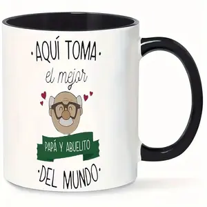 11oz Coffee Mug with Inspirational Spanish Quote "Best Dad & Grandpa" - White Exterior & Black Interior, Cartoon Design, Reusable Gift for Father’s Day, Birthdays, Hand Wash Only, Playful Grandpa Design | Sturdy Handle Design
