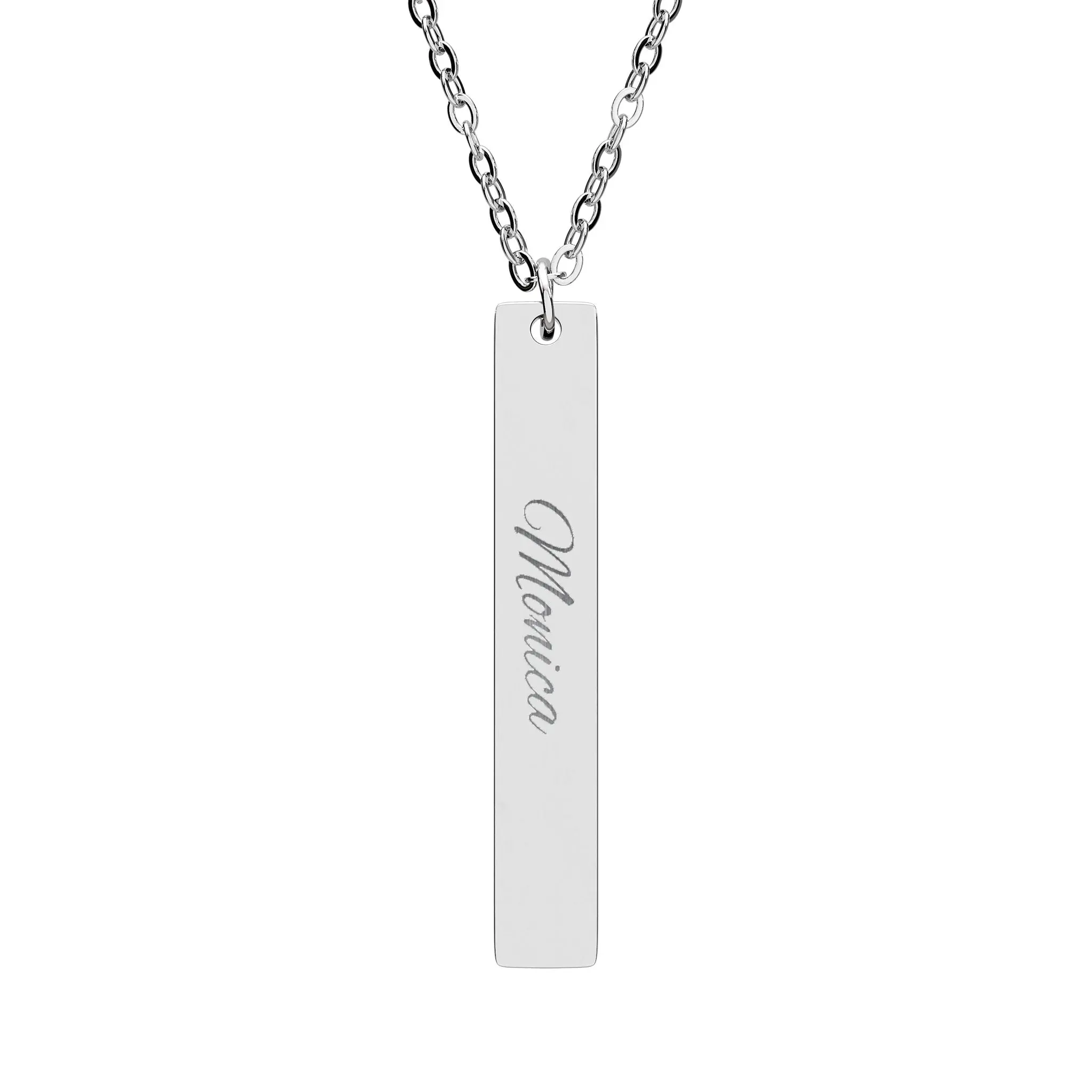 Engravable Vertical Bar Necklace - Personalized Jewelry with Customizable Name/Inscribed Pendant & Engraved Chain, Meaningful Gift Option (Silver, Rose Gold), Meaningful Gifts, Customizable Name Necklaces, Engraved Chain Necklaces