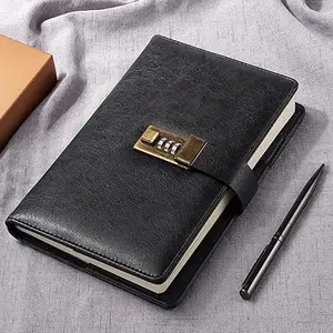 Diary with Lock, A5 PU Leather Journal with Lock 240 Pages, Vintage Lock Journal Password Protected Notebook with Pen & Gift Box, Lock Diary Planner Organizer for Men and Women, 8.6x5.8in