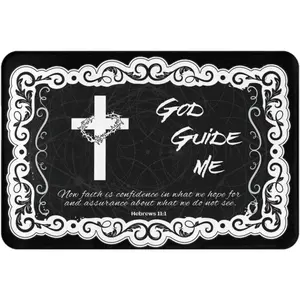 Christian Prayer Rug  - God Guide Me Bible Verse Area Rug, Hebrews 11:1 Scripture Print with Cross & Thorn Crown, Religious Floor Mat for Prayers, Faith-Inspired Home Decor & Spiritual Gifts for Men Women