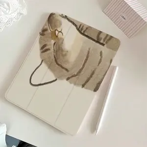 Lazy Sleeping Cat Pattern Tri-Fold Stand Mirror Case - Protective Cover with Acrylic Mirror, for iPad 10.2/Air4/5/Pro11/10th/10.9/9.7, Two-in-One Design, Durable and Stylish Accessory for Daily Use Computer Tablet