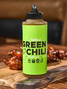 Big Whisk Brands Green Chili Jam Squeeze Bottle - All-Natural Gluten-Free Vegan Condiment for Sandwiches Wraps Crackers Breads Salads Dips Rice Noodles Plant-Based Cheese Platters Flavor