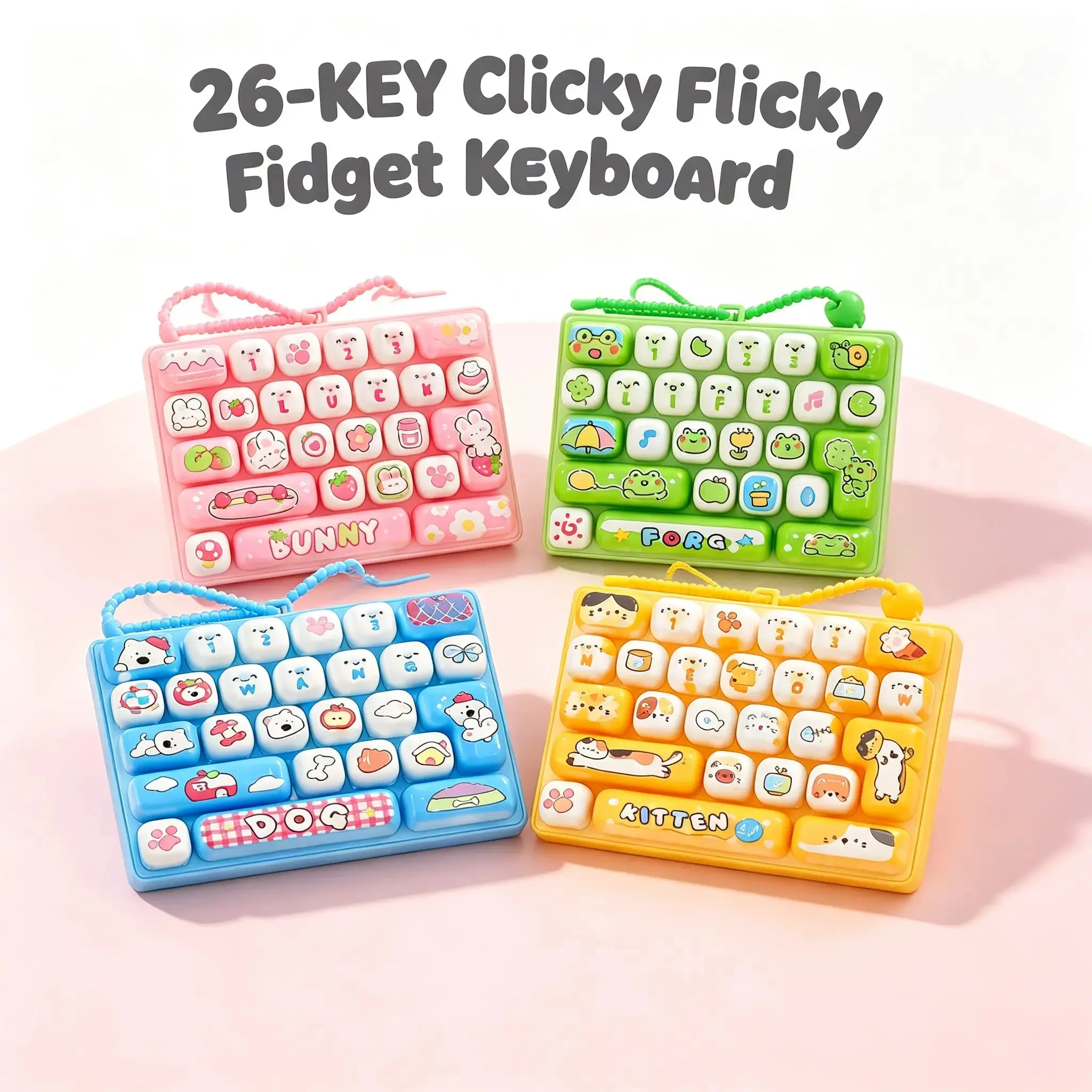 26-Key Mini Keyboard Keychain, Portable Sensory for Stress Relief, Cute Backpack Accessory and Gift for Kids & Adults