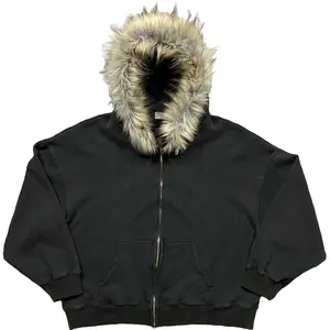 Retro Zip up Hoodie Faur Collar Harajuku Streetwear Hip Hop Zipper Sweatshirt Hoodies Unisex Rock Goth Loose Punk EMO Jacket